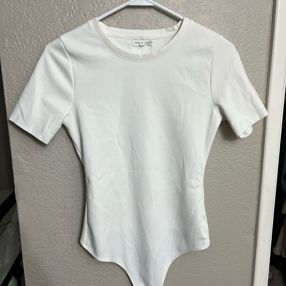 GOOD AMERICAN ‼️ white scuba stretch-jersey thong bodysuit